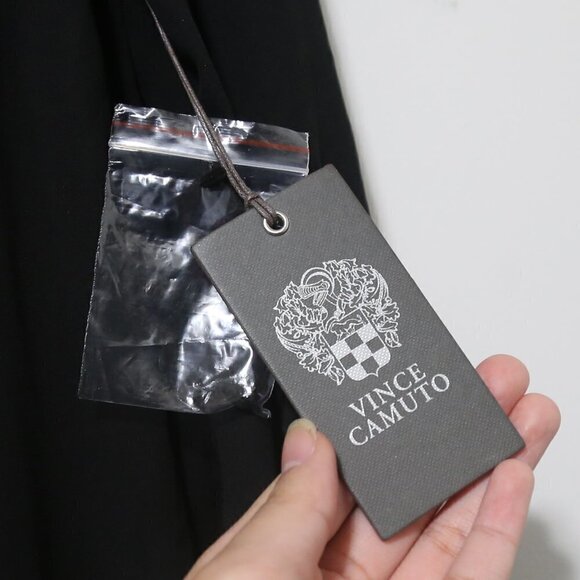 VINCE CAMUTO Holiday Peplum Button Down Stencil Blouse in Rich Black - Picture 8 of 9